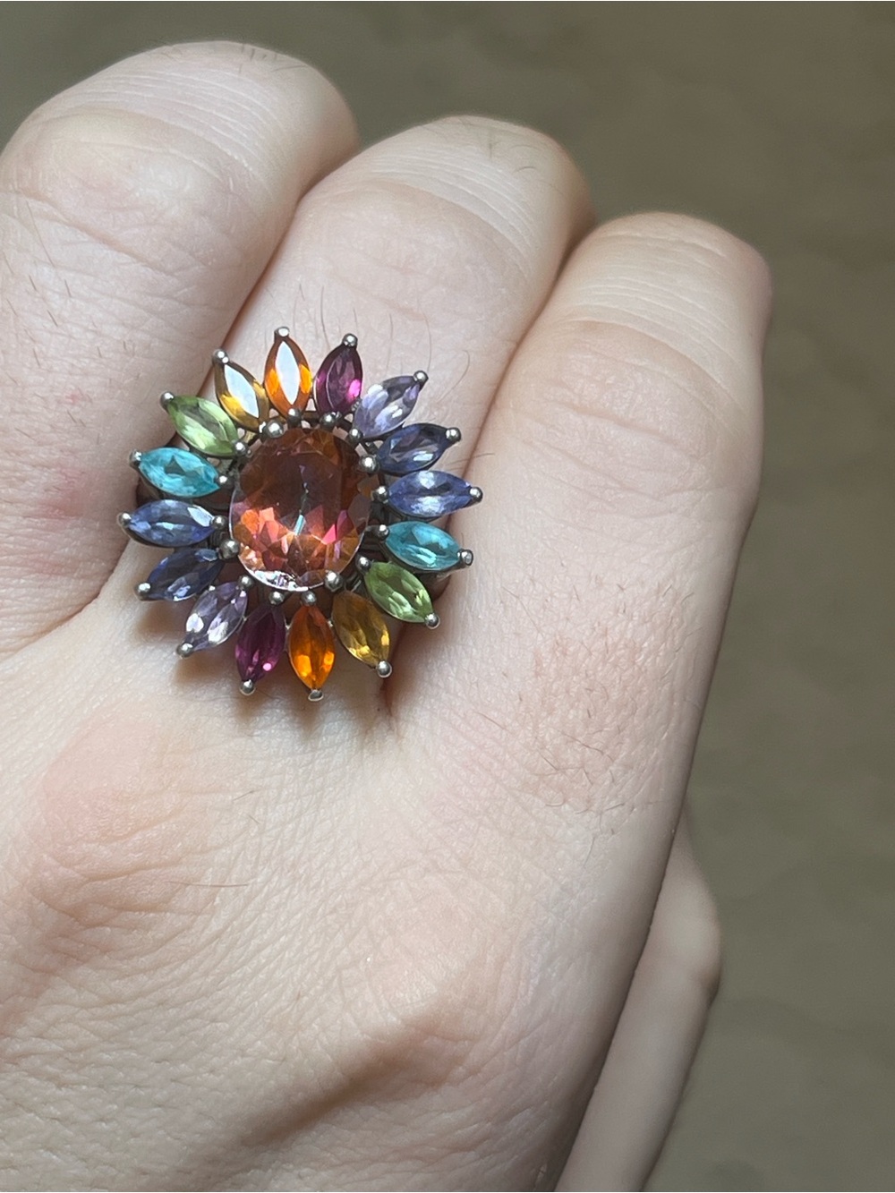 Multicolor Sunburst Gemstone Statement Ring - Size 10 - Picture 11 of 14
